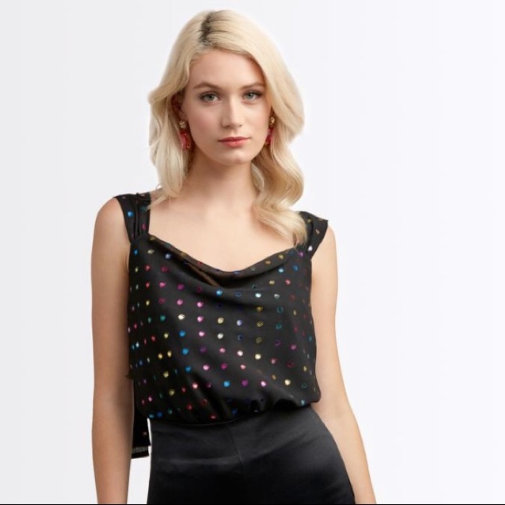 ALI & JAY Cowl Neck Rainbow Black Polka Dot